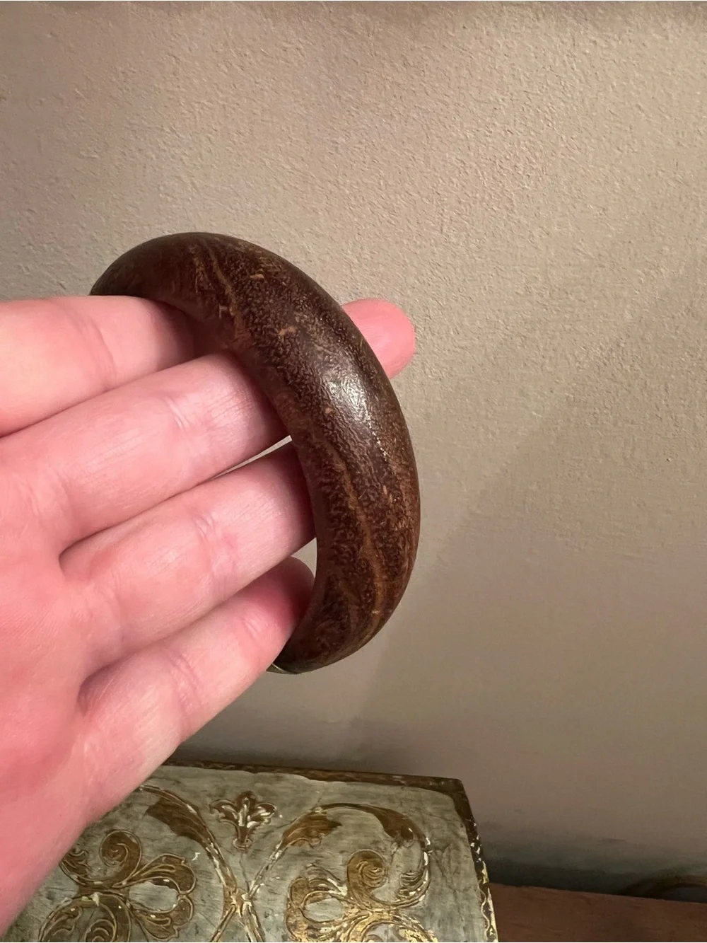 Vintage Chunky Two-Tone Wood and Brass Bangle
